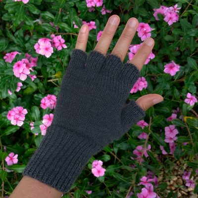 Luva Meio Dedo FEMININA em Lã - Lisa - Cinza Escuro