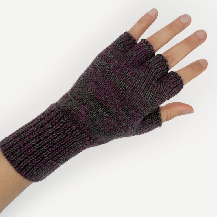 Luva Meio Dedo FEMININA em Lã - Roxo Mesclado